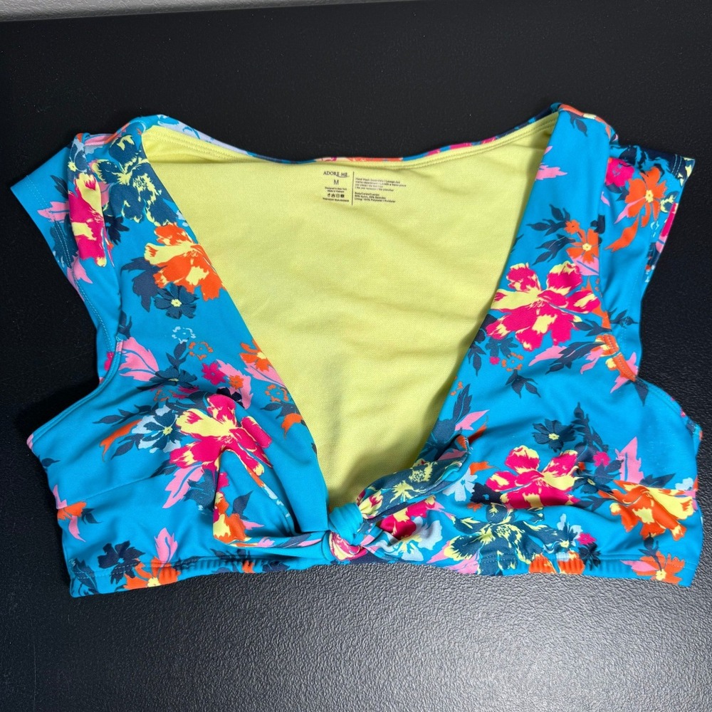 Adore Me‎ Womens Blue Tropical Floral Knot Front Bikini Swim Top ADM48 Size M